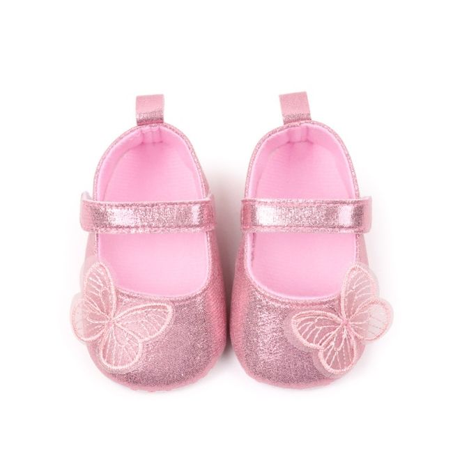 Pantofiori pentru bebelusi, roz sidefat cu fluturas chys-g24-2-va16