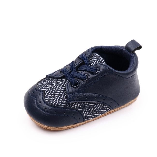 Pantofi bebelusi din piele ecologica cu insertii textile, albastru inchis csbmb3115-1-va18