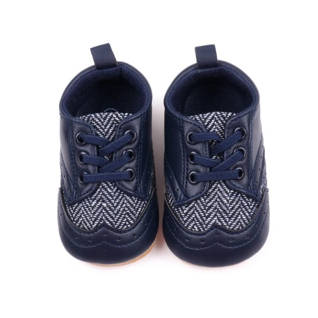 Pantofi bebelusi din piele ecologica cu insertii textile, albastru inchis csbmb3115-1-va18
