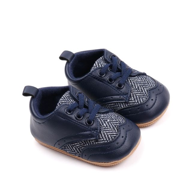 Pantofi bebelusi din piele ecologica cu insertii textile, albastru inchis csbmb3115-1-va18