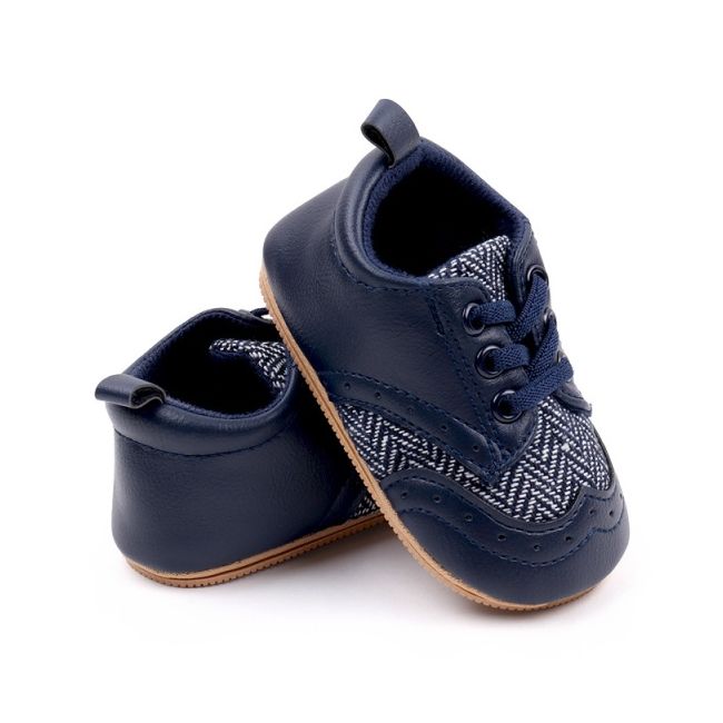 Pantofi bebelusi din piele ecologica cu insertii textile, albastru inchis csbmb3115-1-va18