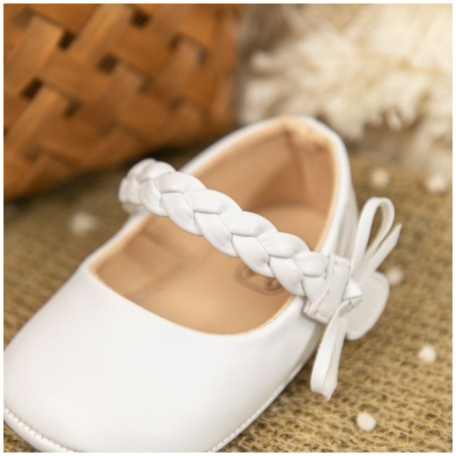 Pantofiori albi cu bareta impletita pentru bebelusi cs2622-1-va18
