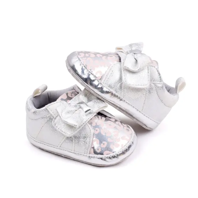 Pantofiori argintii cu imprimeu si fundita csbhx3062-3-va18