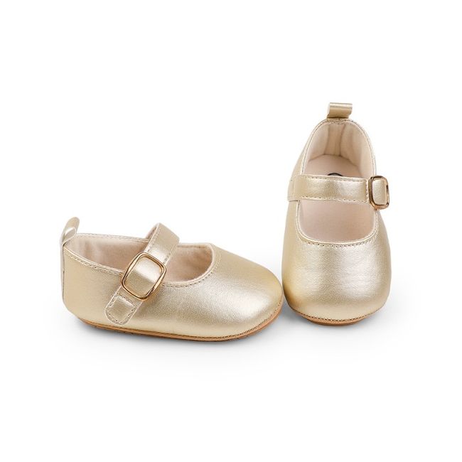Pantofiori aurii eleganti pentru bebelusi cu bareta cu arici cs2222-4-va17