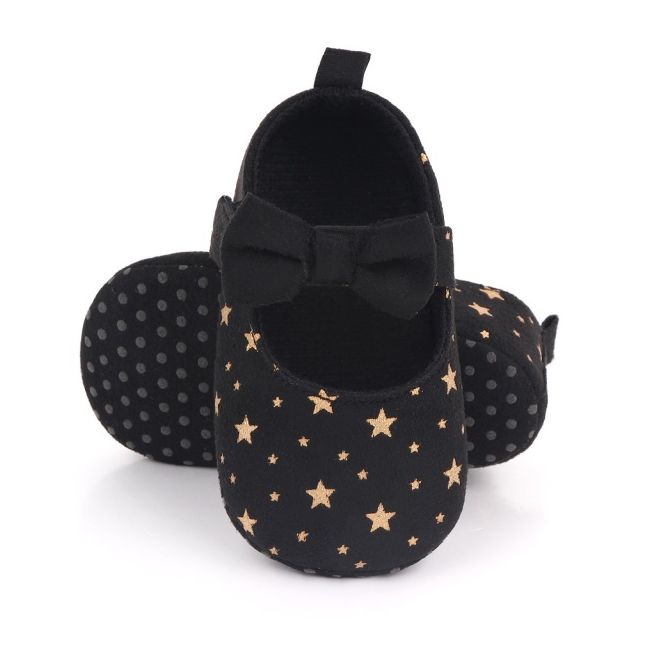 Pantofiori bebelusi negri cu stelute aurii si fundita eleganta chd2515-4-va6