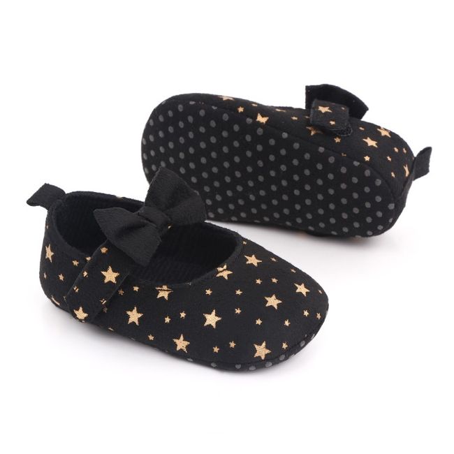Pantofiori bebelusi negri cu stelute aurii si fundita eleganta chd2515-4-va6