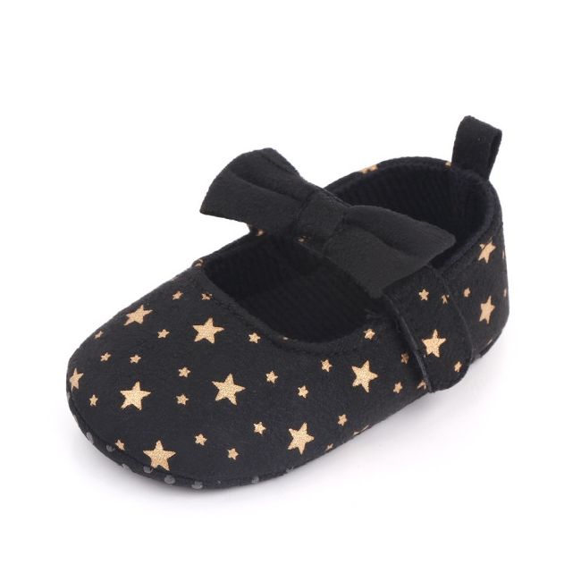 Pantofiori bebelusi negri cu stelute aurii si fundita eleganta chd2515-4-va6