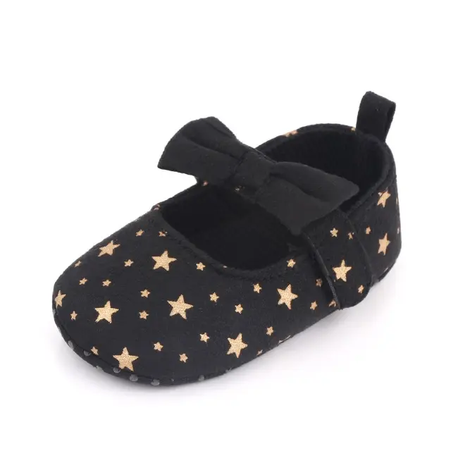 Pantofiori bebelusi negri cu stelute aurii si fundita eleganta chd2515-4-va6