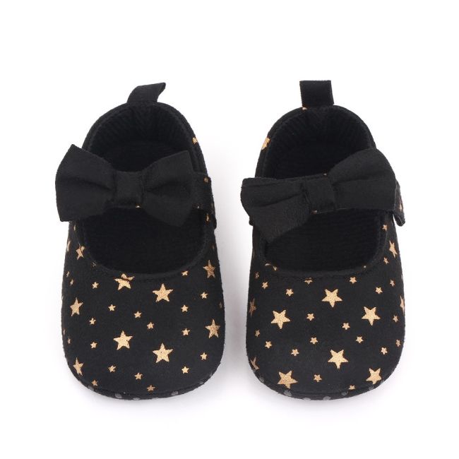 Pantofiori bebelusi negri cu stelute aurii si fundita eleganta chd2515-4-va6