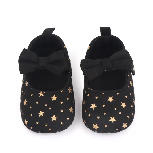 Pantofiori bebelusi negri cu stelute aurii si fundita eleganta chd2515-4-va6