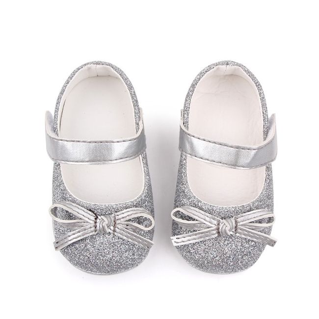 Pantofiori cu sclipici argintiu si fundita chd2572-3-va6