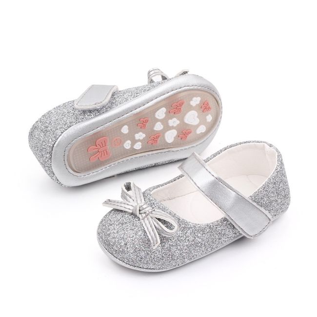 Pantofiori cu sclipici argintiu si fundita chd2572-3-va6
