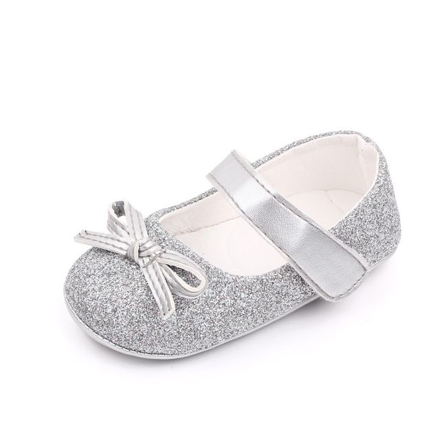 Pantofiori cu sclipici argintiu si fundita chd2572-3-va6