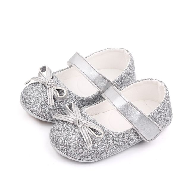 Pantofiori cu sclipici argintiu si fundita chd2572-3-va6