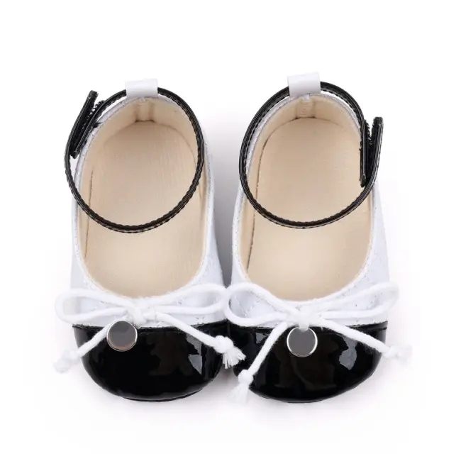 Pantofiori eleganti alb cu negru pentru bebelusi chbjz3210-2-va17