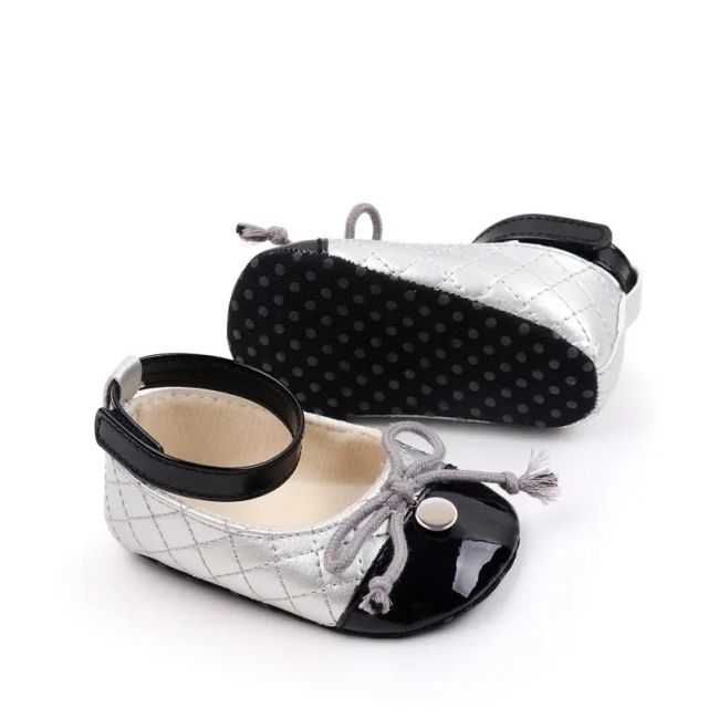 Pantofiori eleganti argintiu cu negru pentru bebelusi chbjz3210-21-va17