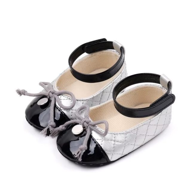 Pantofiori eleganti argintiu cu negru pentru bebelusi chbjz3210-21-va17