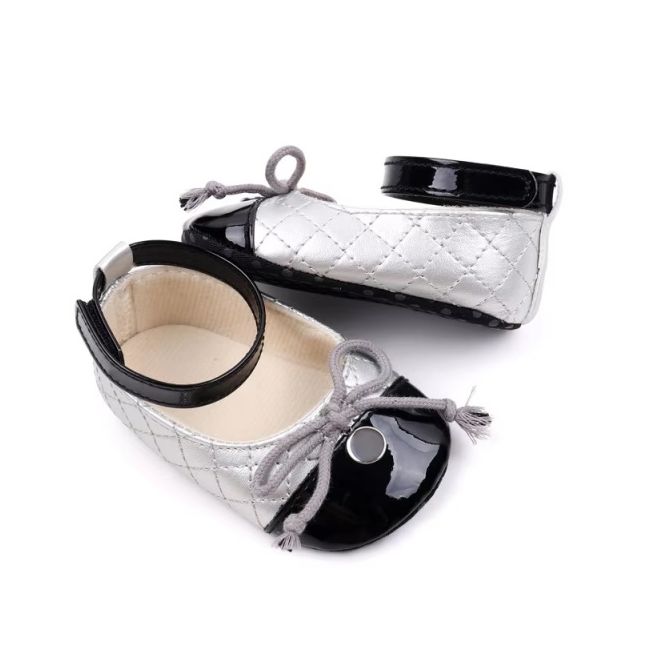 Pantofiori eleganti argintiu cu negru pentru bebelusi chbjz3210-21-va17