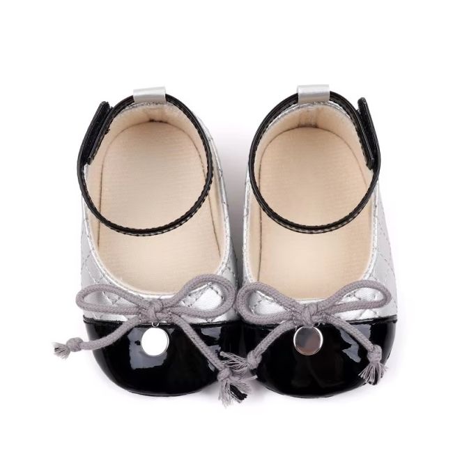 Pantofiori eleganti argintiu cu negru pentru bebelusi chbjz3210-21-va17