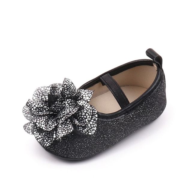 Pantofiori eleganti negri cu sclipici si floare argintie csbhx3104-1-va17