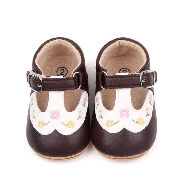 Pantofiori maro cu alb cu floricele colorate brodate csbmh3040-1-va18