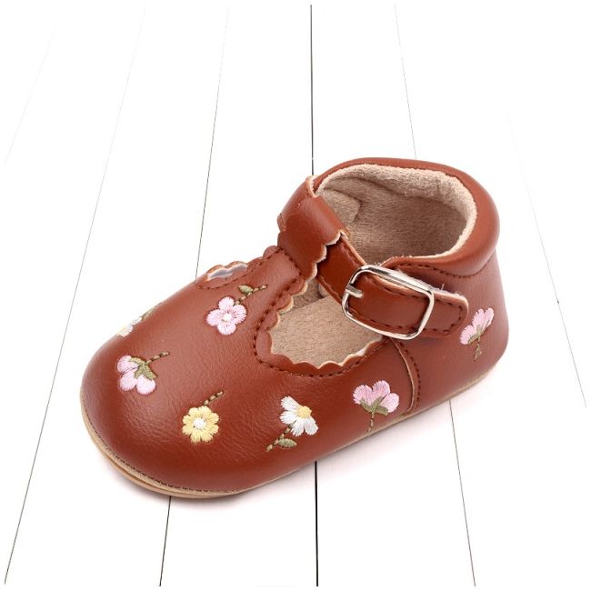 Pantofiori maro cu floricele colorate brodate csbmh3041-2-va12