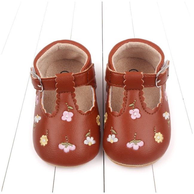 Pantofiori maro cu floricele colorate brodate csbmh3041-2-va12