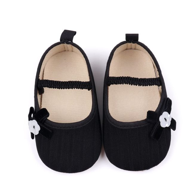 Pantofiori negri cu floricica alba decorativa csbyq3153-1-va17