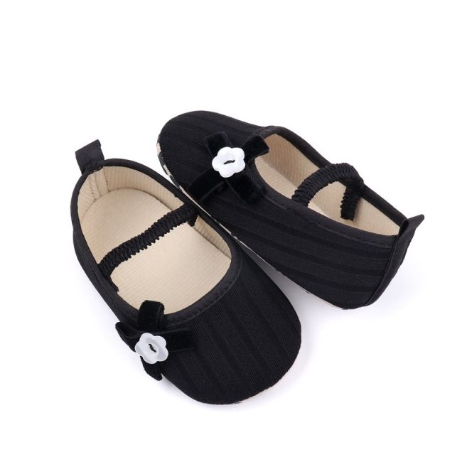 Pantofiori negri cu floricica alba decorativa csbyq3153-1-va17