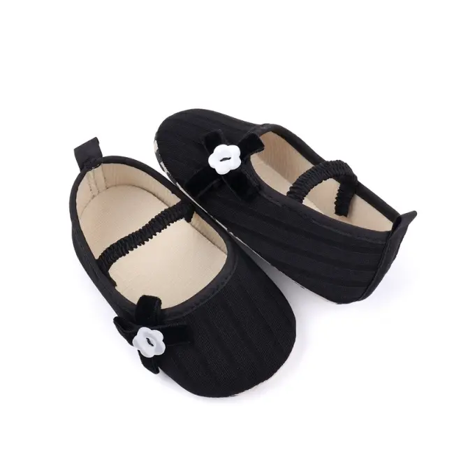 Pantofiori negri cu floricica alba decorativa csbyq3153-1-va17