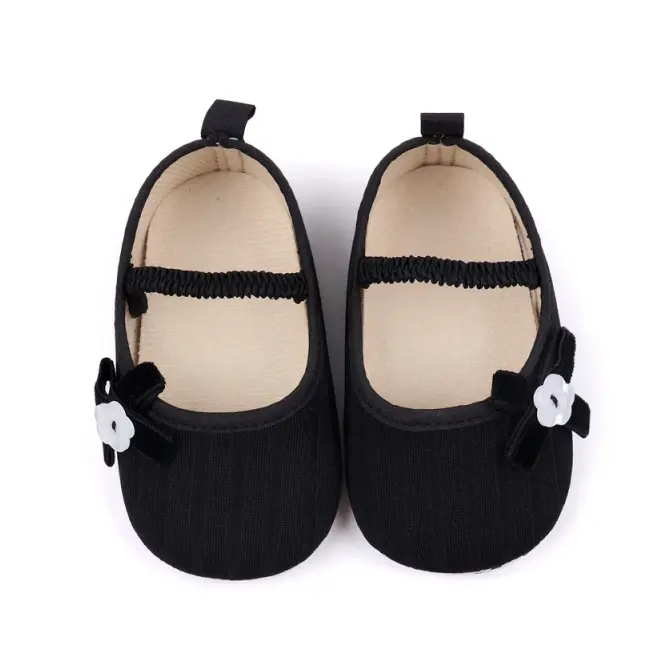 Pantofiori negri cu floricica alba decorativa csbyq3153-1-va17