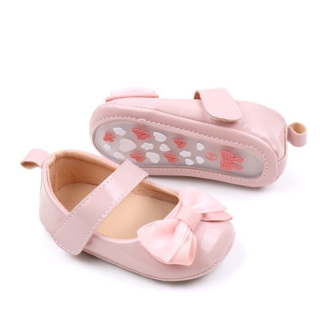 Pantofiori roz luciosi pentru bebelusi cu funda csbbw7088-1-va17