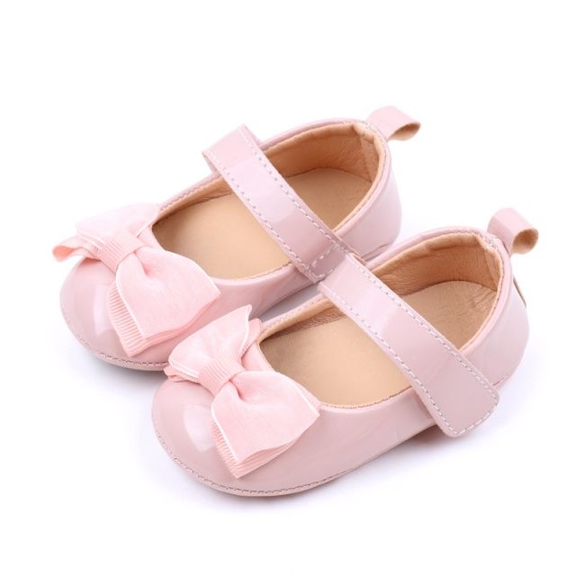 Pantofiori roz luciosi pentru bebelusi cu funda csbbw7088-1-va17