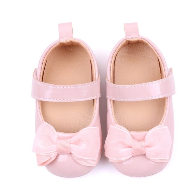 Pantofiori roz luciosi pentru bebelusi cu funda csbbw7088-1-va17