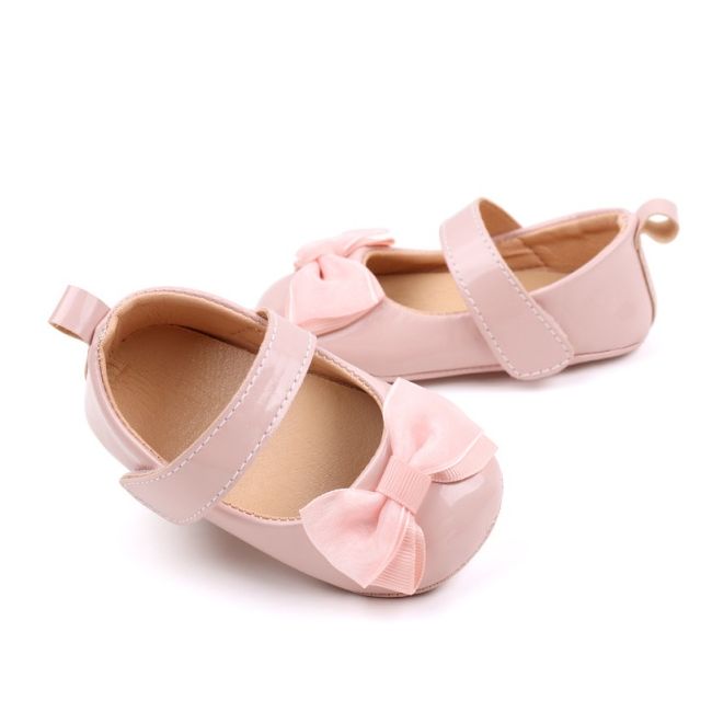 Pantofiori roz luciosi pentru bebelusi cu funda csbbw7088-1-va17