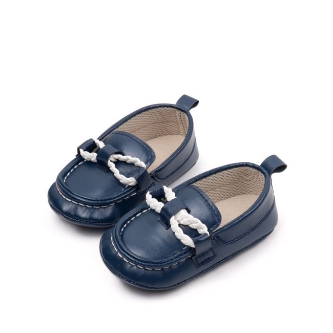 Pantofiori tip mocasini, bleumarin, cu fir alb impletit chbbw3239-2-va17