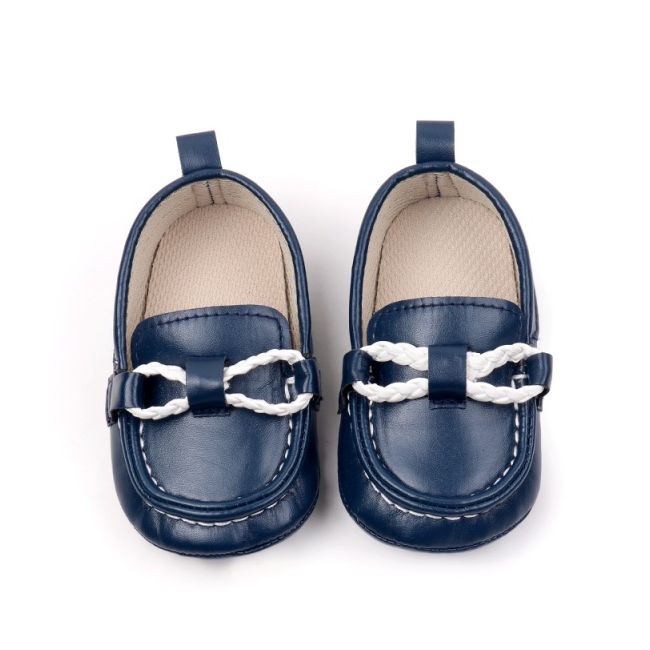 Pantofiori tip mocasini, bleumarin, cu fir alb impletit chbbw3239-2-va17