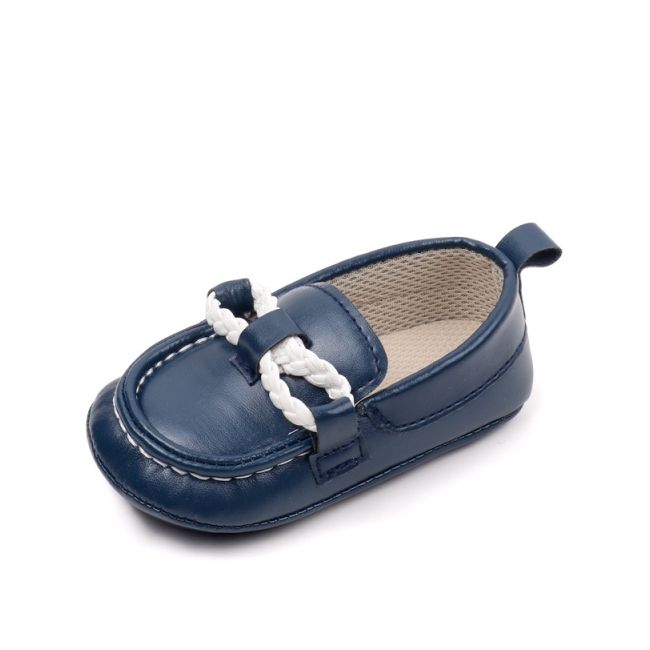 Pantofiori tip mocasini, bleumarin, cu fir alb impletit chbbw3239-2-va17