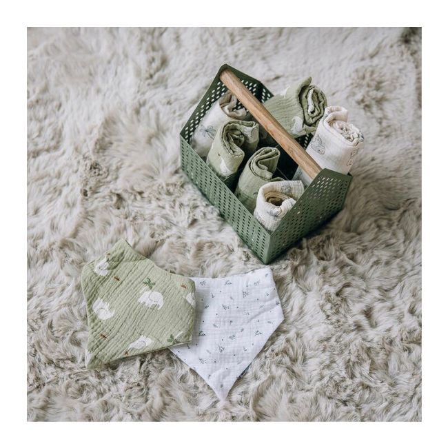 Set 4 lavete, Bubaba, Din muselina, Dimensiune 40x40 cm, Pentru spalarea si ingrijirea fetei si a corpului bebelusului dupa masa sau baita, Green/Beige BYN84508