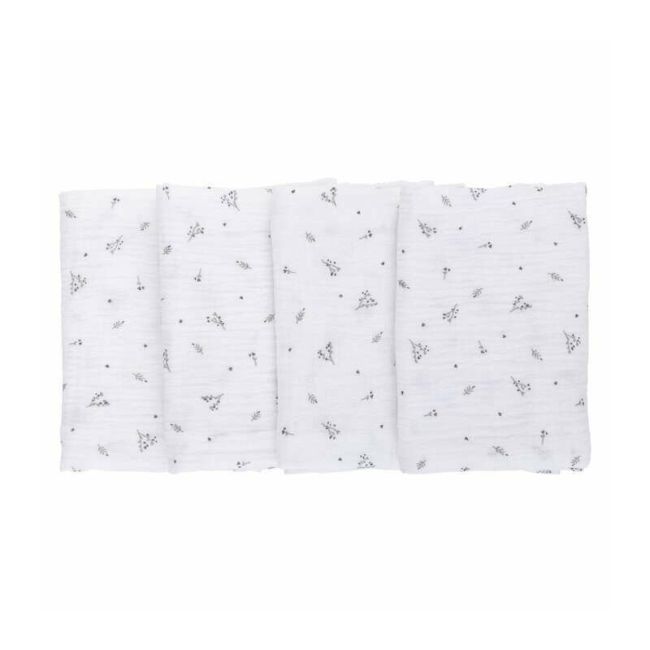 Set 4 lavete, Bubaba, Din muselina, Dimensiune 40x40 cm, Pentru spalarea si ingrijirea fetei si a corpului bebelusului dupa masa sau baita, White BYN84485