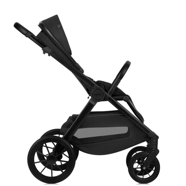 Carucior 2 in 1, Lionelo, Layla, Pana la 22 kg, Cadru aluminiu, Cu landou intarit si salteluta din spuma AirDots, Reversibil, Cu ventilatie 3D, Cu accesorii, EN1888-1, EN1888-2, EN1466, Negru BYNLO-LAYLA_2IN1_BLACK_ONYX