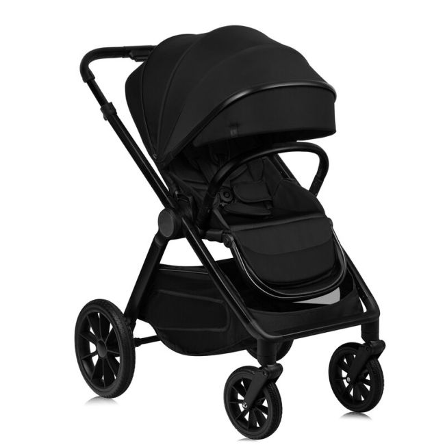 Carucior 2 in 1, Lionelo, Layla, Pana la 22 kg, Cadru aluminiu, Cu landou intarit si salteluta din spuma AirDots, Reversibil, Cu ventilatie 3D, Cu accesorii, EN1888-1, EN1888-2, EN1466, Negru BYNLO-LAYLA_2IN1_BLACK_ONYX