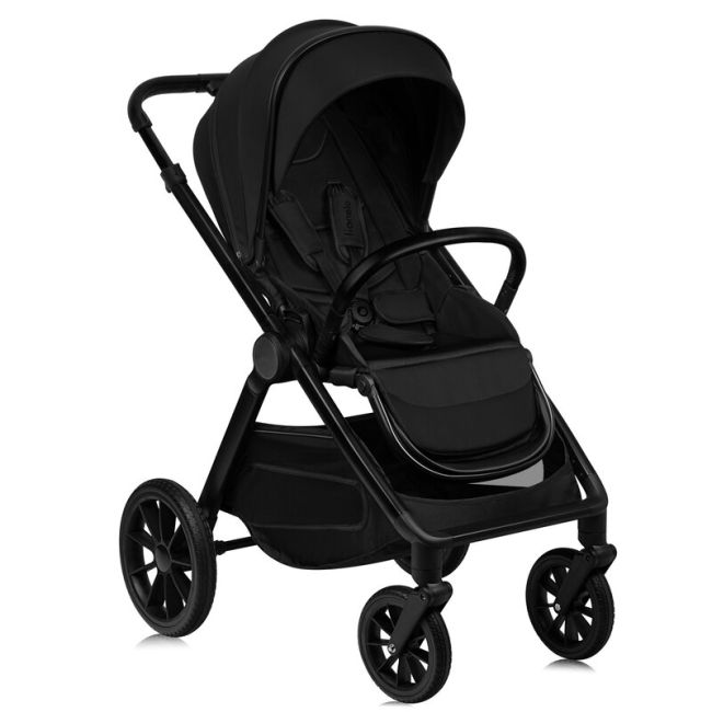 Carucior 2 in 1, Lionelo, Layla, Pana la 22 kg, Cadru aluminiu, Cu landou intarit si salteluta din spuma AirDots, Reversibil, Cu ventilatie 3D, Cu accesorii, EN1888-1, EN1888-2, EN1466, Negru BYNLO-LAYLA_2IN1_BLACK_ONYX