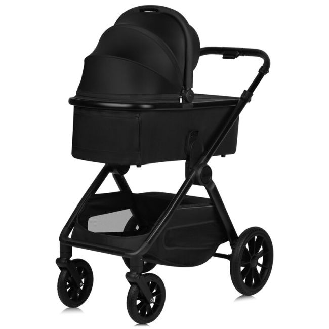 Carucior 2 in 1, Lionelo, Layla, Pana la 22 kg, Cadru aluminiu, Cu landou intarit si salteluta din spuma AirDots, Reversibil, Cu ventilatie 3D, Cu accesorii, EN1888-1, EN1888-2, EN1466, Negru BYNLO-LAYLA_2IN1_BLACK_ONYX