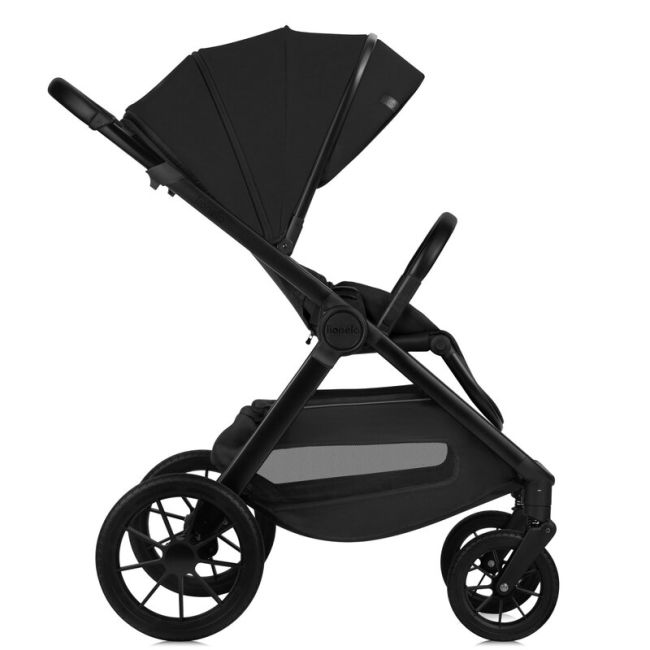 Carucior 2 in 1, Lionelo, Layla, Pana la 22 kg, Cadru aluminiu, Cu landou intarit si salteluta din spuma AirDots, Reversibil, Cu ventilatie 3D, Cu accesorii, EN1888-1, EN1888-2, EN1466, Negru BYNLO-LAYLA_2IN1_BLACK_ONYX