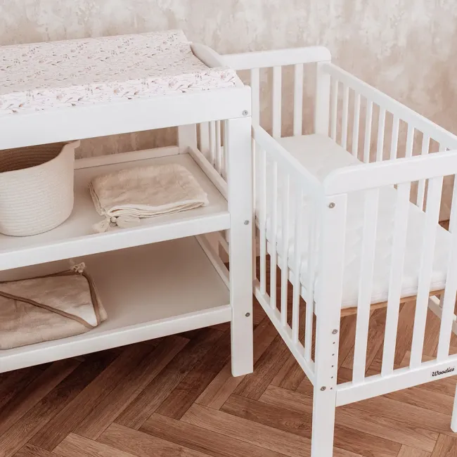 Patut Bebe Din Lemn Masiv, Patut Lateral Cu Inaltime Reglabila A Saltelei, Bedside Alb, 90 X 40 Cm Pjbscw