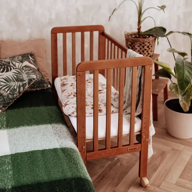Patut Bebe Din Lemn Masiv, Patut Lateral Cu Inaltime Reglabila A Saltelei, Bedside Vintage, 90 X 40 Cm Pjbscv