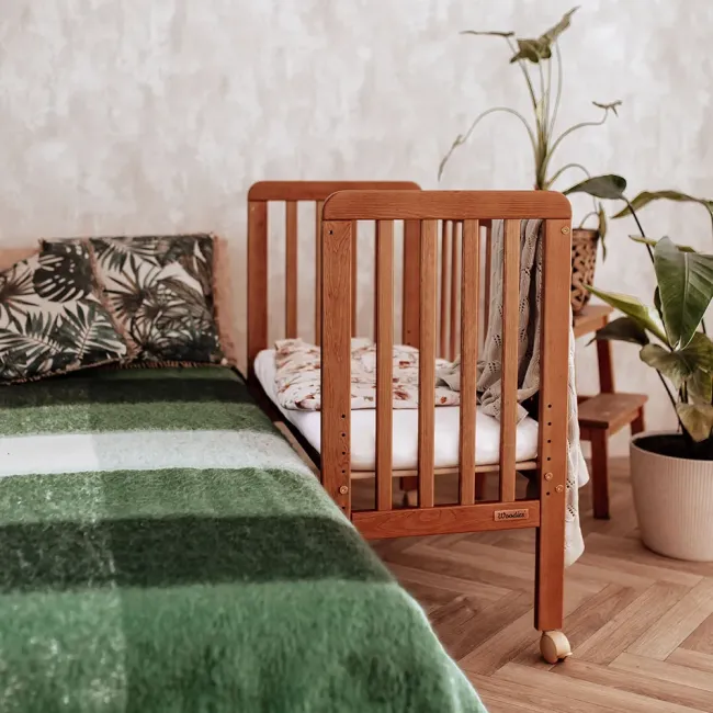Patut Bebe Din Lemn Masiv, Patut Lateral Cu Inaltime Reglabila A Saltelei, Bedside Vintage, 90 X 40 Cm Pjbscv