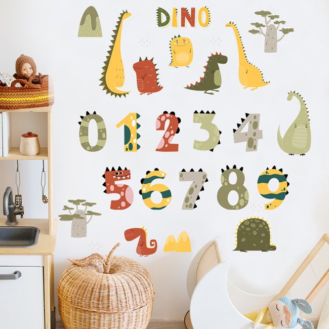 Sticker Decorativ Pentru Copii, Autoadeziv, Numerele lui Dino, 63x63 cm EKDWS63049