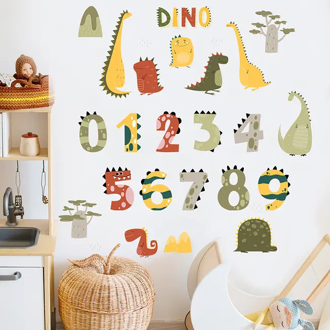 Sticker Decorativ Pentru Copii, Autoadeziv, Numerele lui Dino, 63x63 cm EKDWS63049